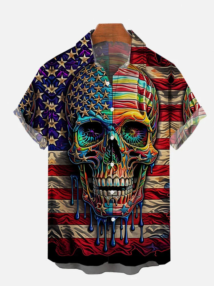 Men's Shirts American Flag Eagle pattern 3D Print Tops New Summer Casual Fashion Beach Party Tops Short Sleeves Men Clothing CSC04F2024041M3