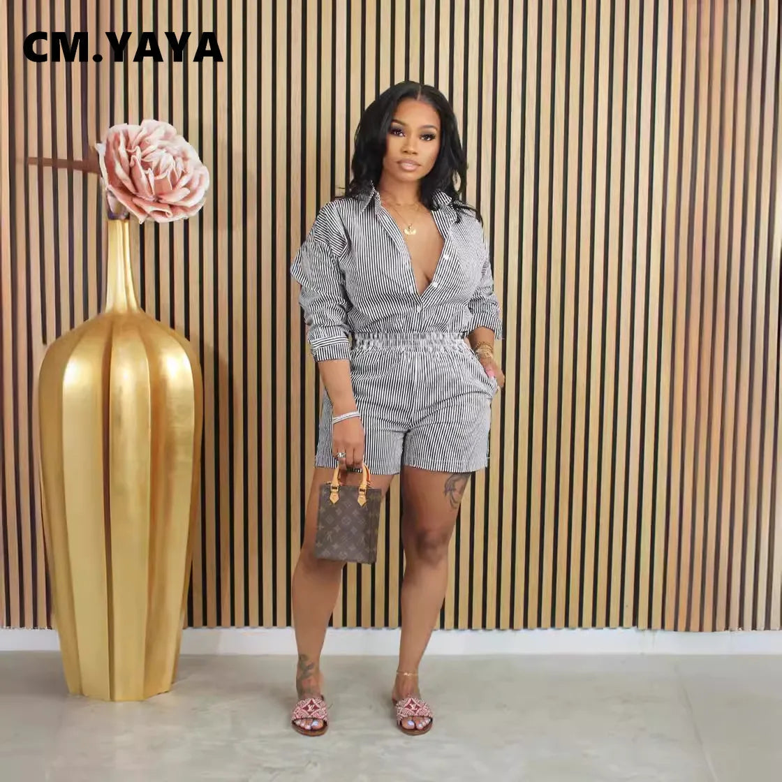 Street Striped Print Women's Set Full Sleeve Shirt and Shorts Suit 2024 Cute Girl Summer Two 2Piece Set Outfit Tracksuit