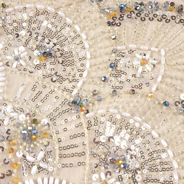 Vintage-Glam Beige Sequin Off Shoulder Strapless Mesh Design Mermaid Dress Evening Gown