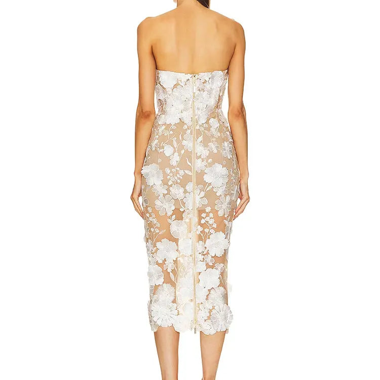 2025 Sexy Women's Wear Heavy Industry Sequin Sheer Dress Strapless Sleeveless Bodycon Midi Dress Cocktail Evening Party Vestidos