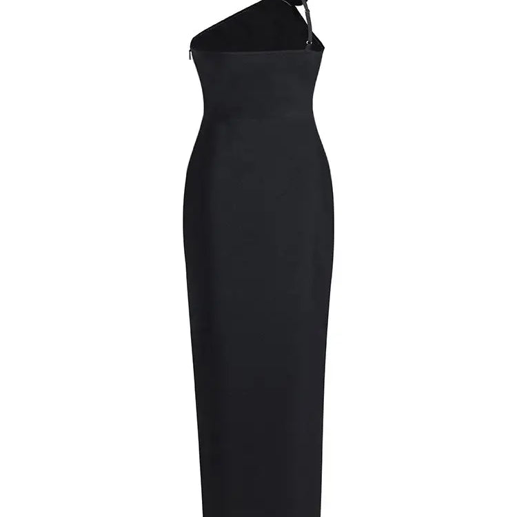 Ailigou New Women's Sexy One Shoulder Sleeveless Diamond Split Thigh Long Bandage Dress Elegant Celebrity Party Dress