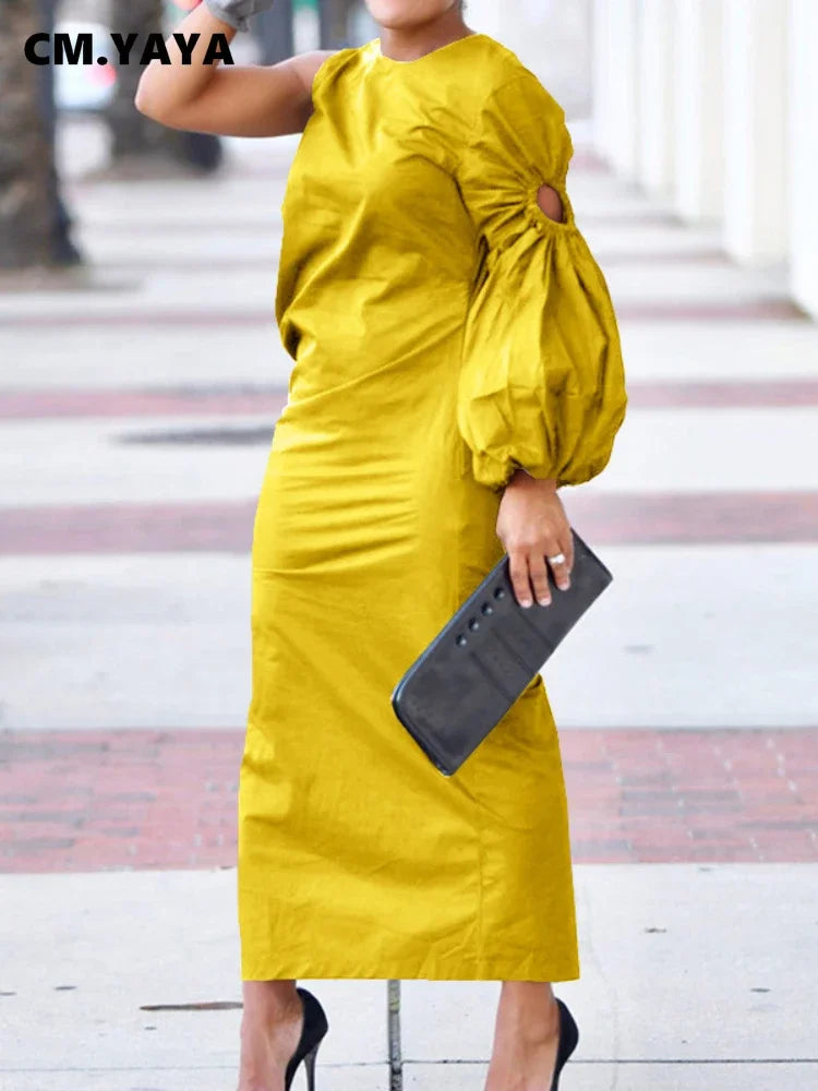 Women Cutout One Long Sleeve Ruched Side Split Maxi Bodycon Midi Dress 2023 Winter Vintage Sexy Party Dresses Vestidos