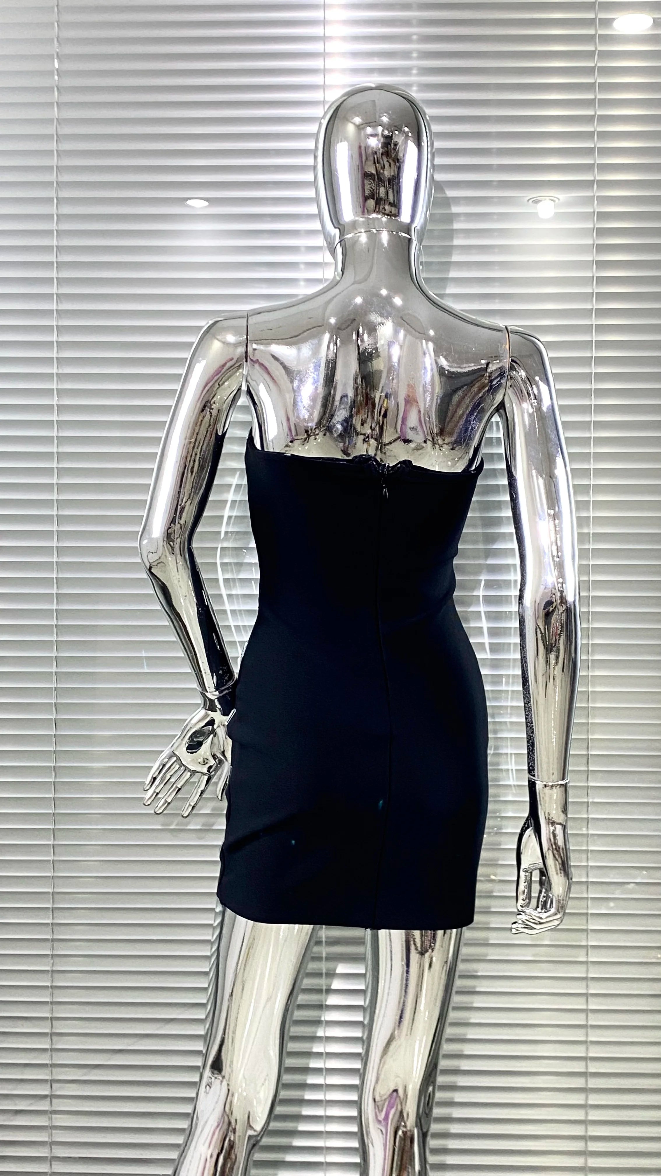 Luxury Woman Bandag Dress Sparkling Diamonds Strapless Black Mini Dress Celebrity Birthday Party Vestido Music Festival Outfit