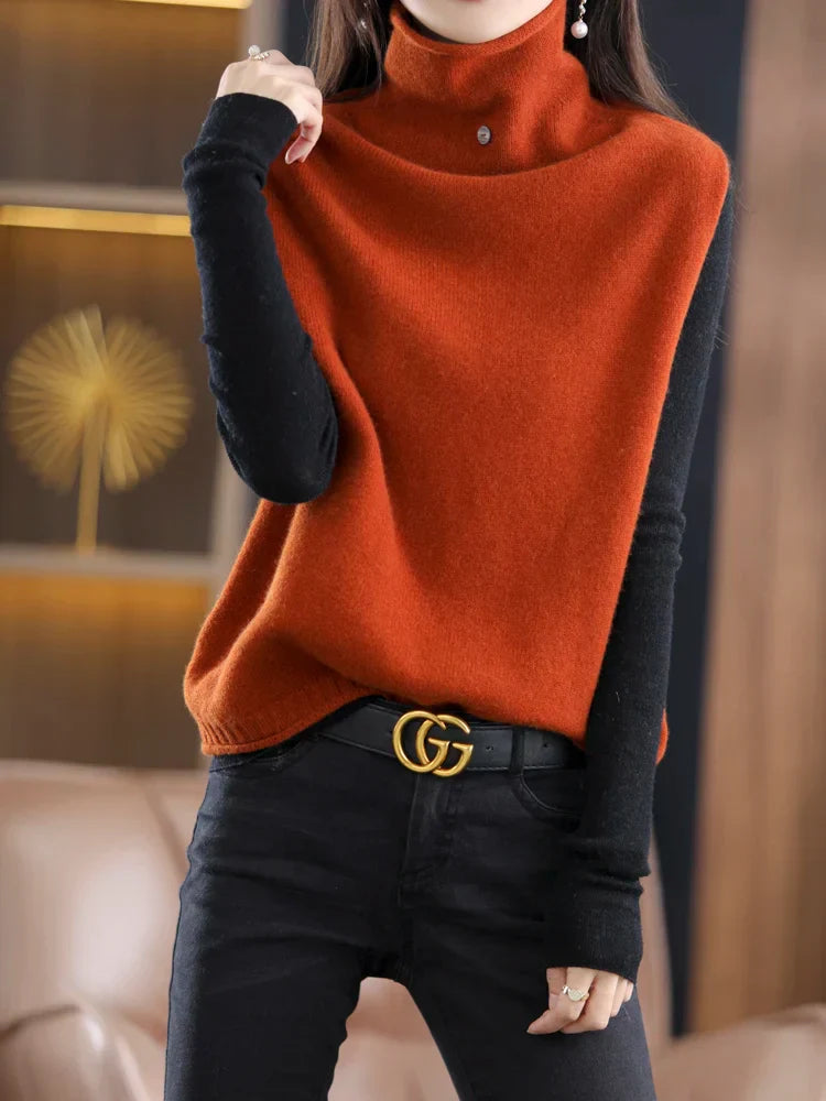 Turtleneck Waistcoat Women's Knitted Vest New Autumn And Winter Sleeveless Top Sweater JQ137