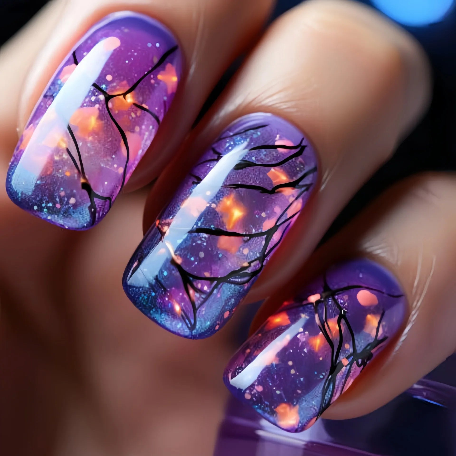 24pcs/set fake nails short middle ballet square nail tips Dreamy colors flowers clouds forest design press on false nails art 1628