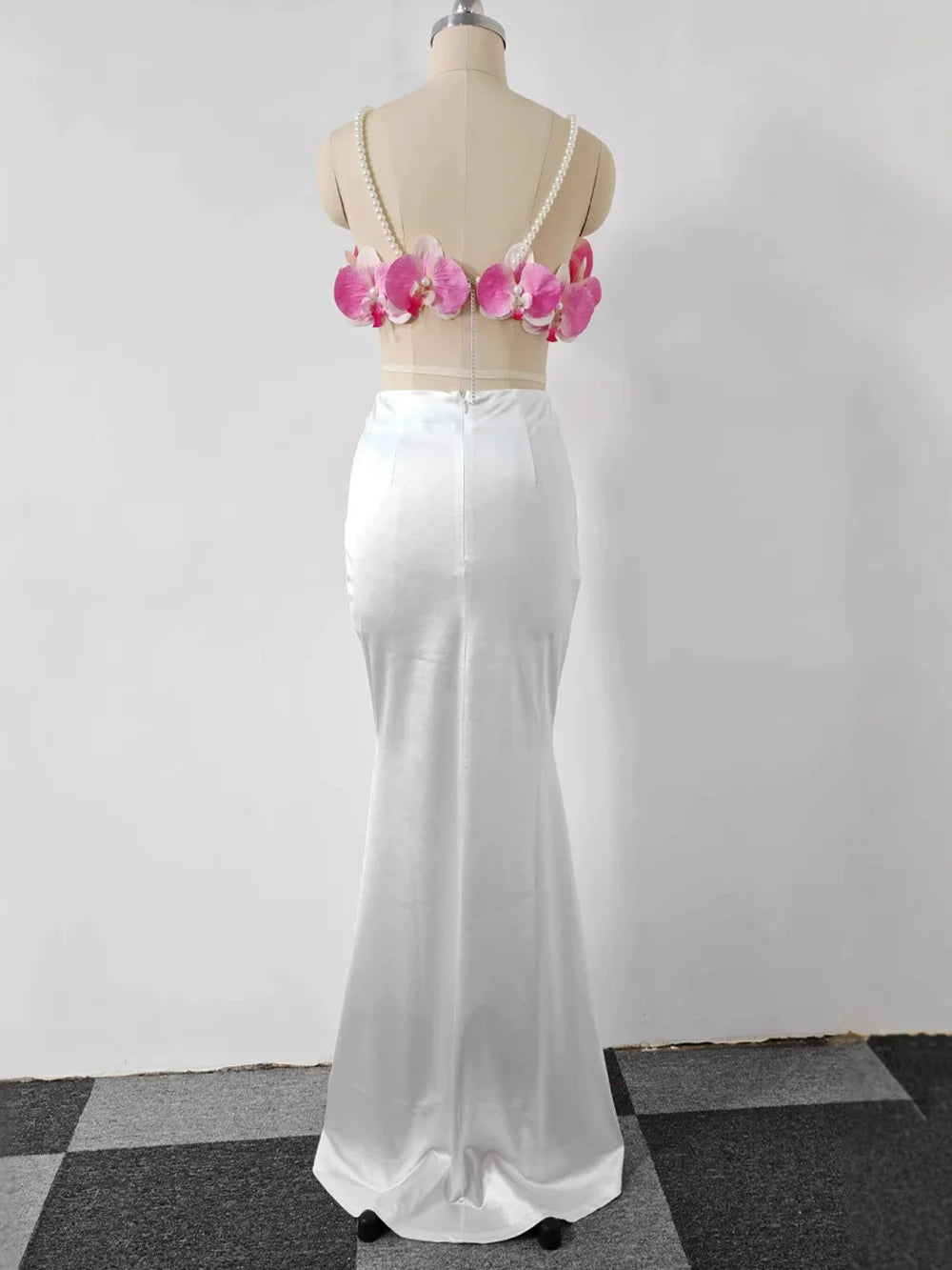 Sexy Pearl Flower Pearl Flower + Long Skirt Set Women Backless Wedding Holiday Party Lady Elegant Outfits 2025 Summer New
