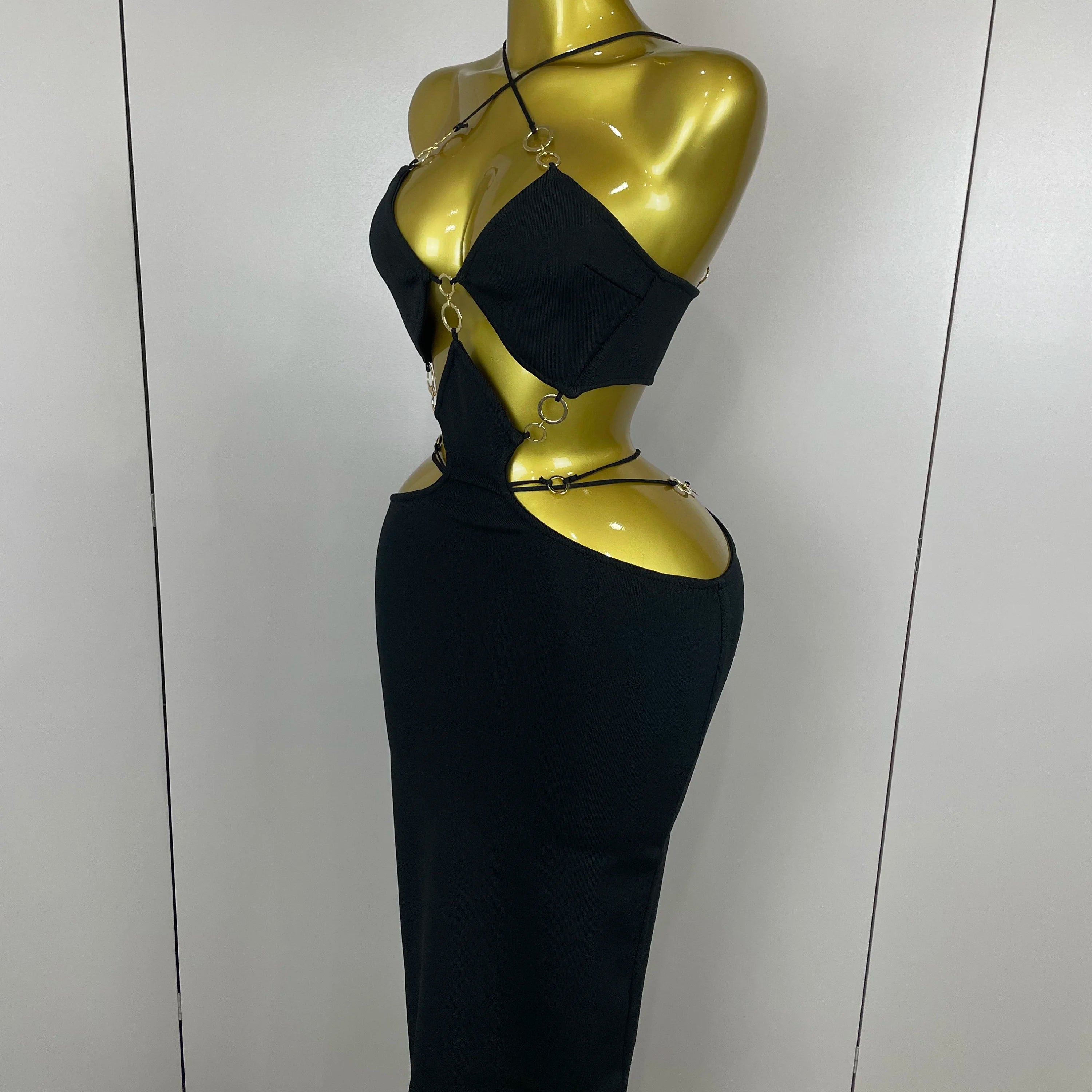 Sexy Halter Hollow Out Sleeveless Black Red Bodycon Long Bandage Dress 2025 Women Celebate Elegant Luxury Birthday Club Dress