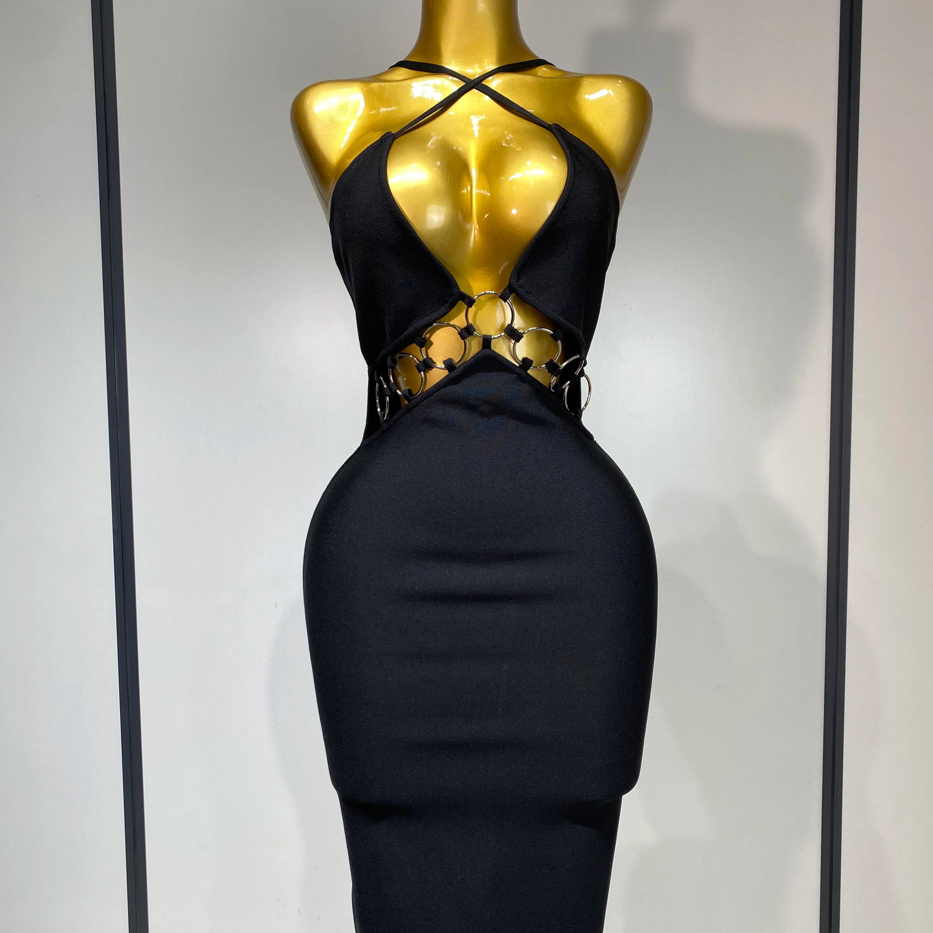 Women Sexy Backless Bodycon Bandage Dress Nightclub Party Evening Dress Luxury Birthday Cut Out Black Dresses black