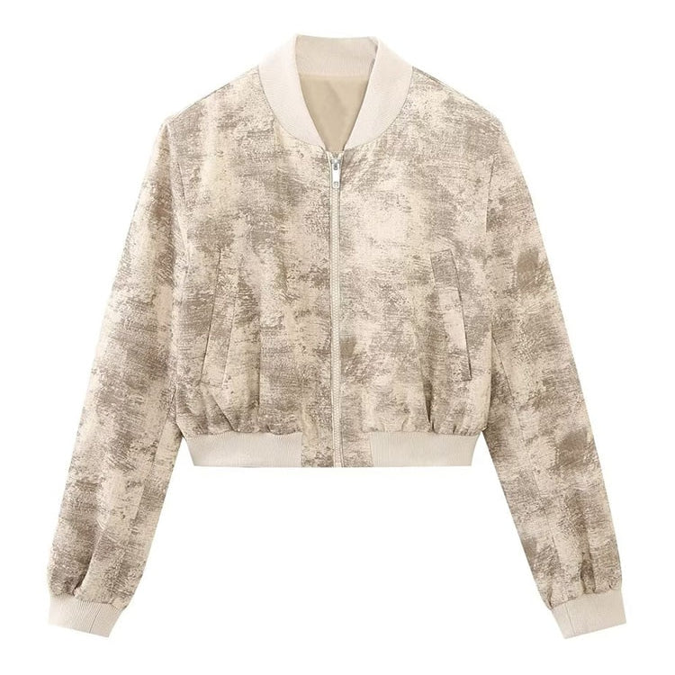 TRAF Women Spring Pilot Jackets Skirt Sets 2024 Fashion Print Long Sleeved Short Coats Pockets Elastic Waist Mini Skirts Outwear