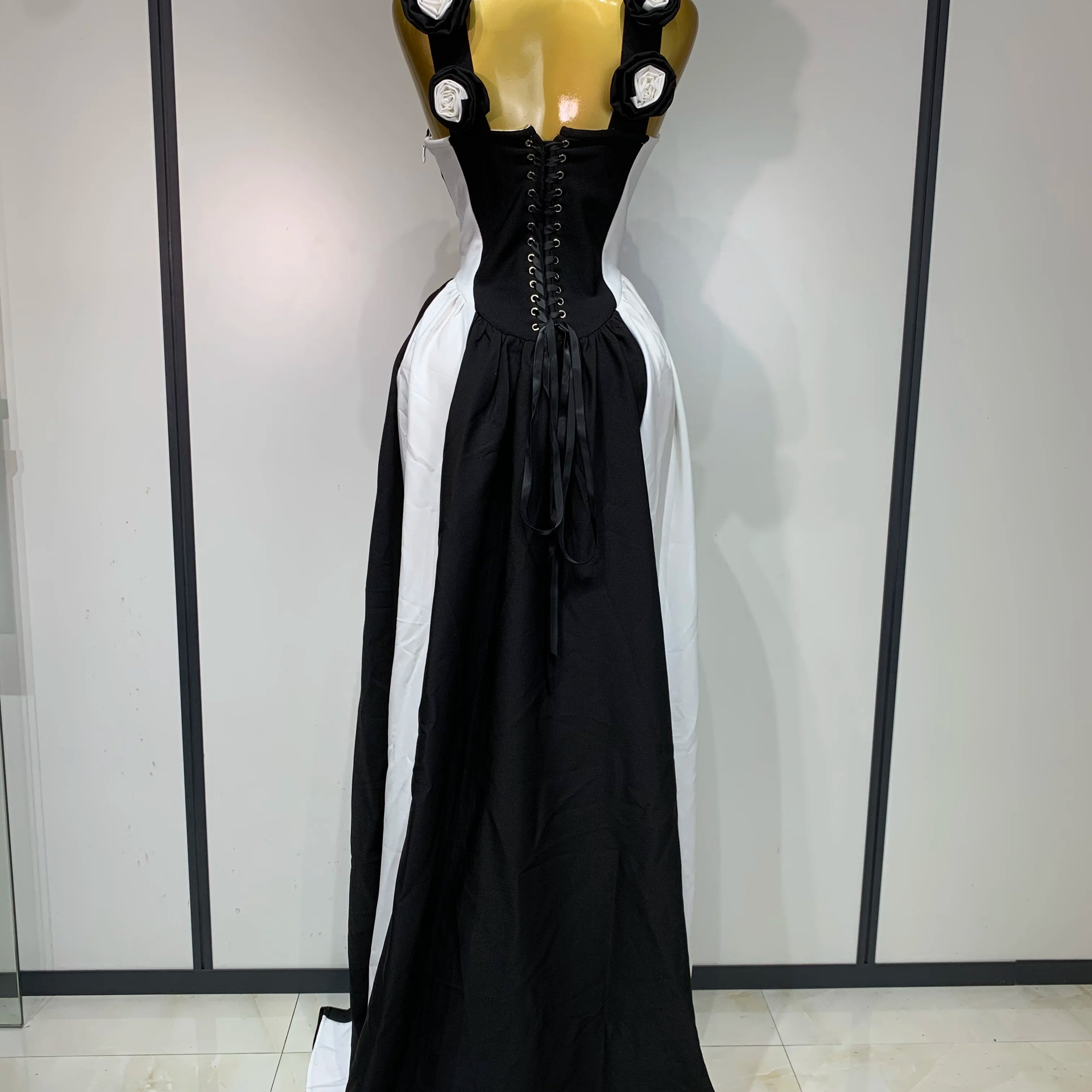 Sexy High fork Sleeveless Bandage Dress Women Flower Black White Stripe Long Dresses Vacation Party Elegangt Party Club Dresses