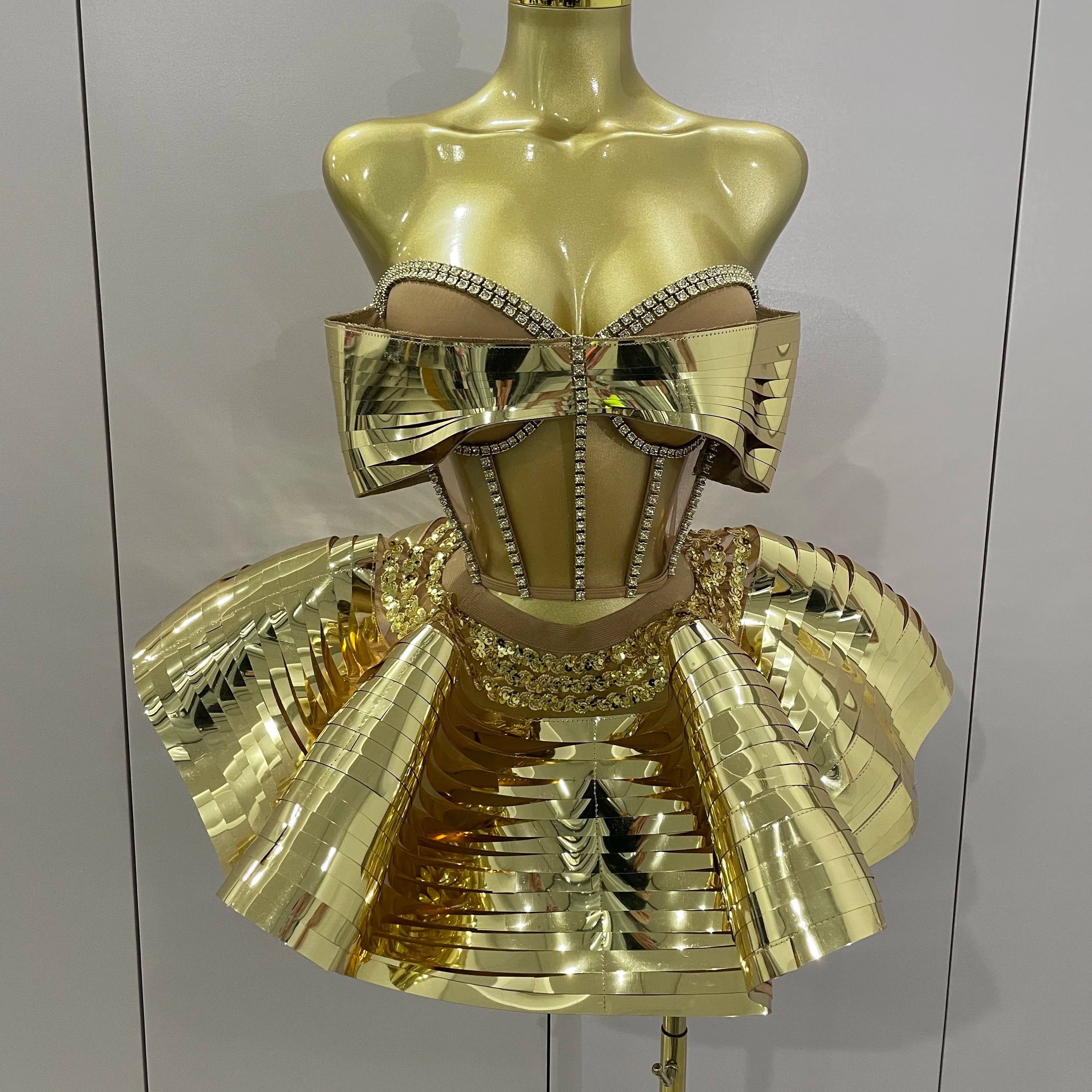 2025 Women Silver Sequins Rhinestone Sexy Backless Two Piece Set Birthday Party Club Fancy Outfit Stage Performance Costume Gold