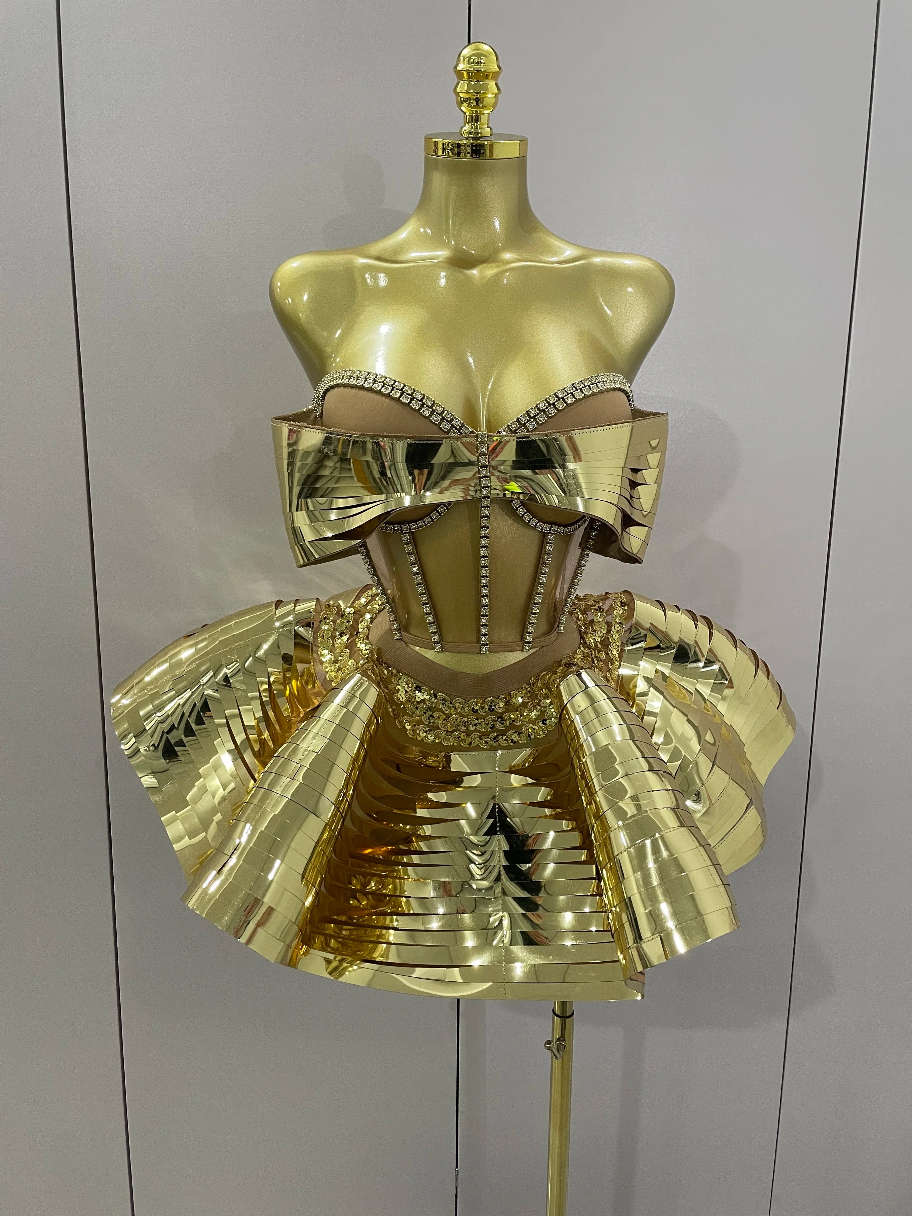 2025 Women Silver Sequins Rhinestone Sexy Backless Two Piece Set Birthday Party Club Fancy Outfit Stage Performance Costume Gold