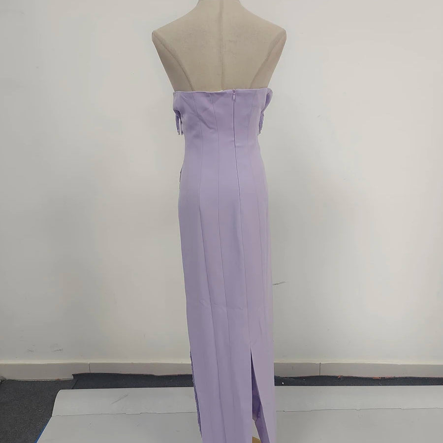 Purple Slimming Spliced Bead Elegant Dresses for Women Strapless Sleeveless Temperament Dress Female Clothing New