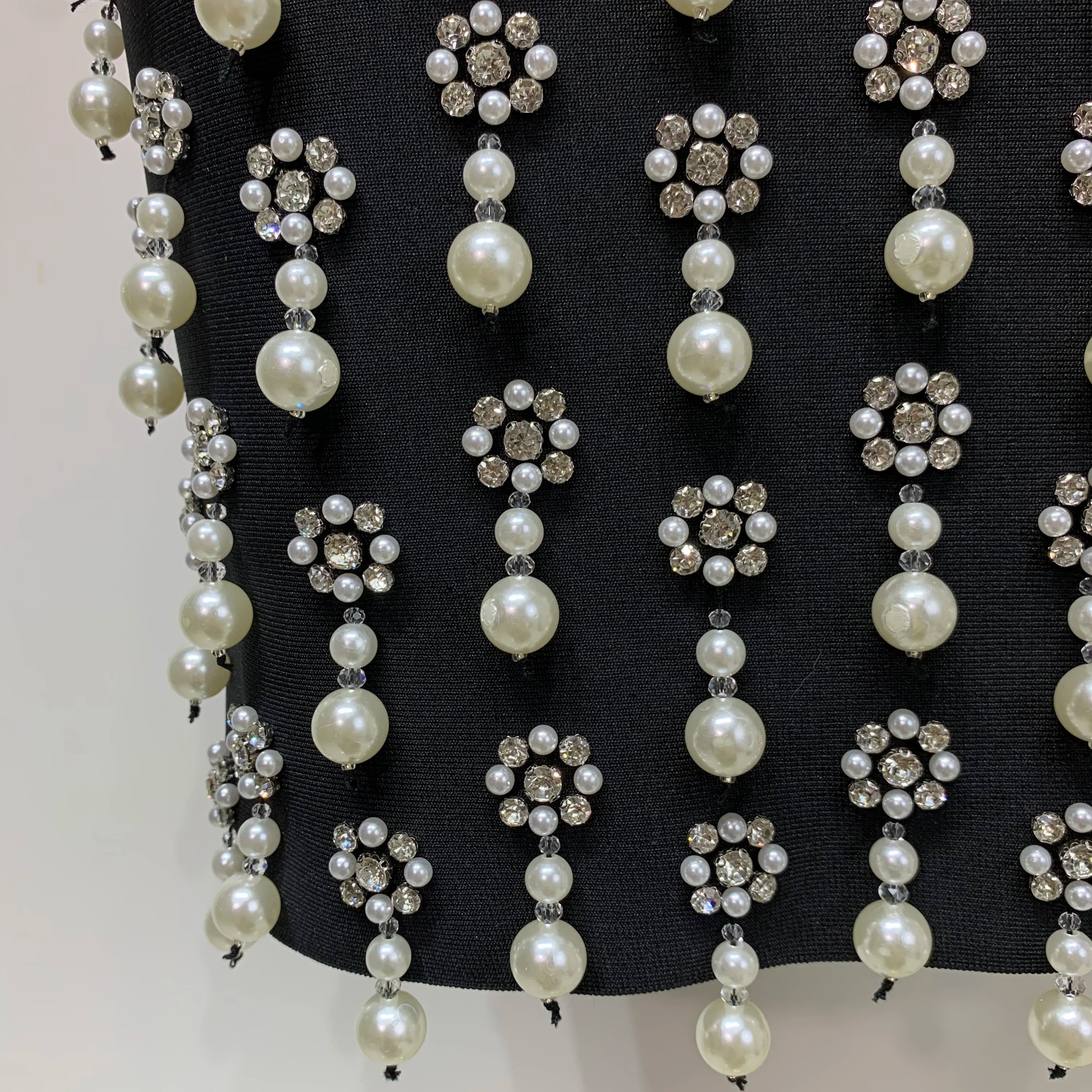 High Qualit Pearl Rhinestones Bodycon Strapless Mini Dress Women Sexy Backless Fashion Evening Party Club Luxury Birthday Dress