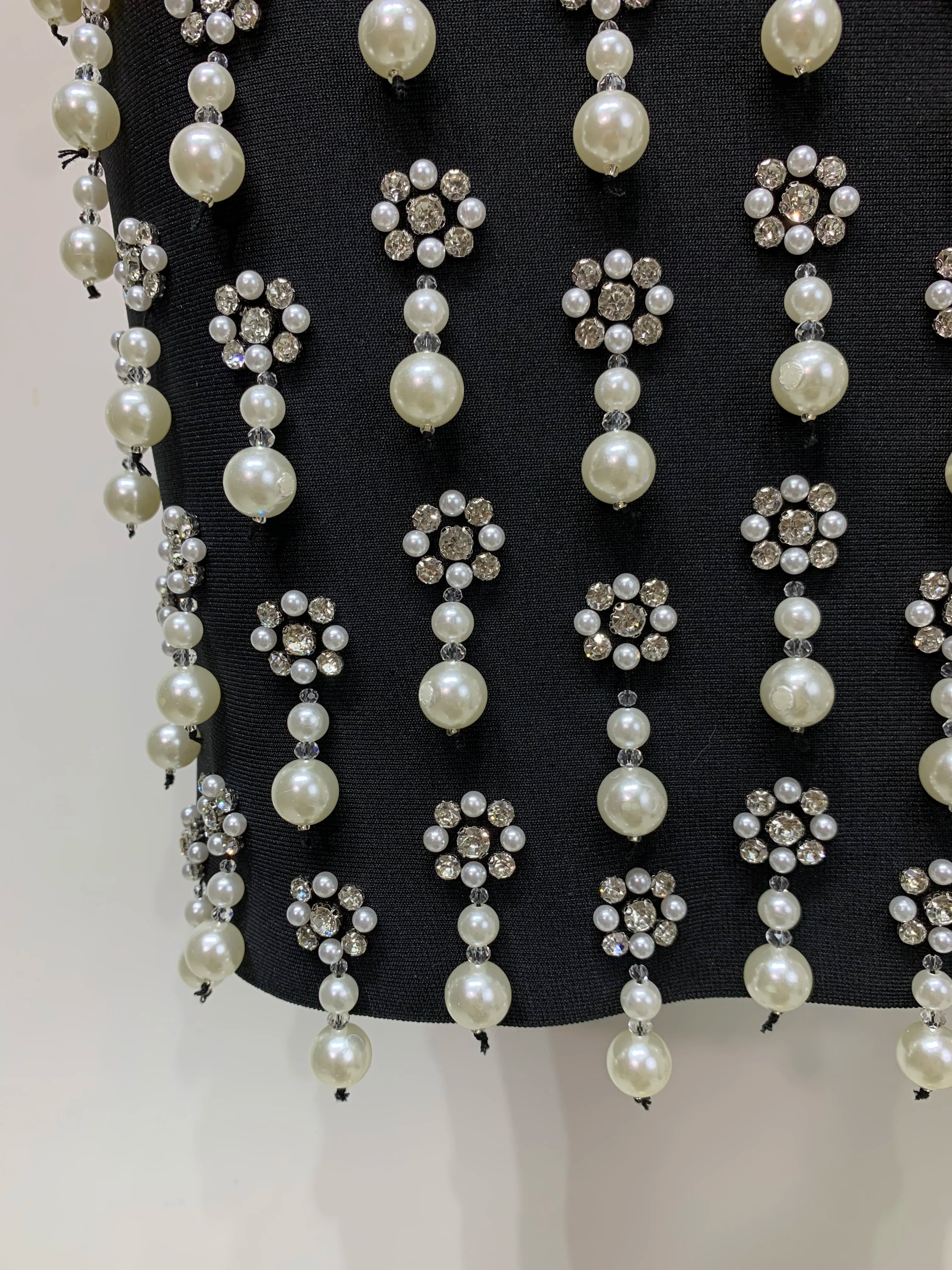 High Qualit Pearl Rhinestones Bodycon Strapless Mini Dress Women Sexy Backless Fashion Evening Party Club Luxury Birthday Dress