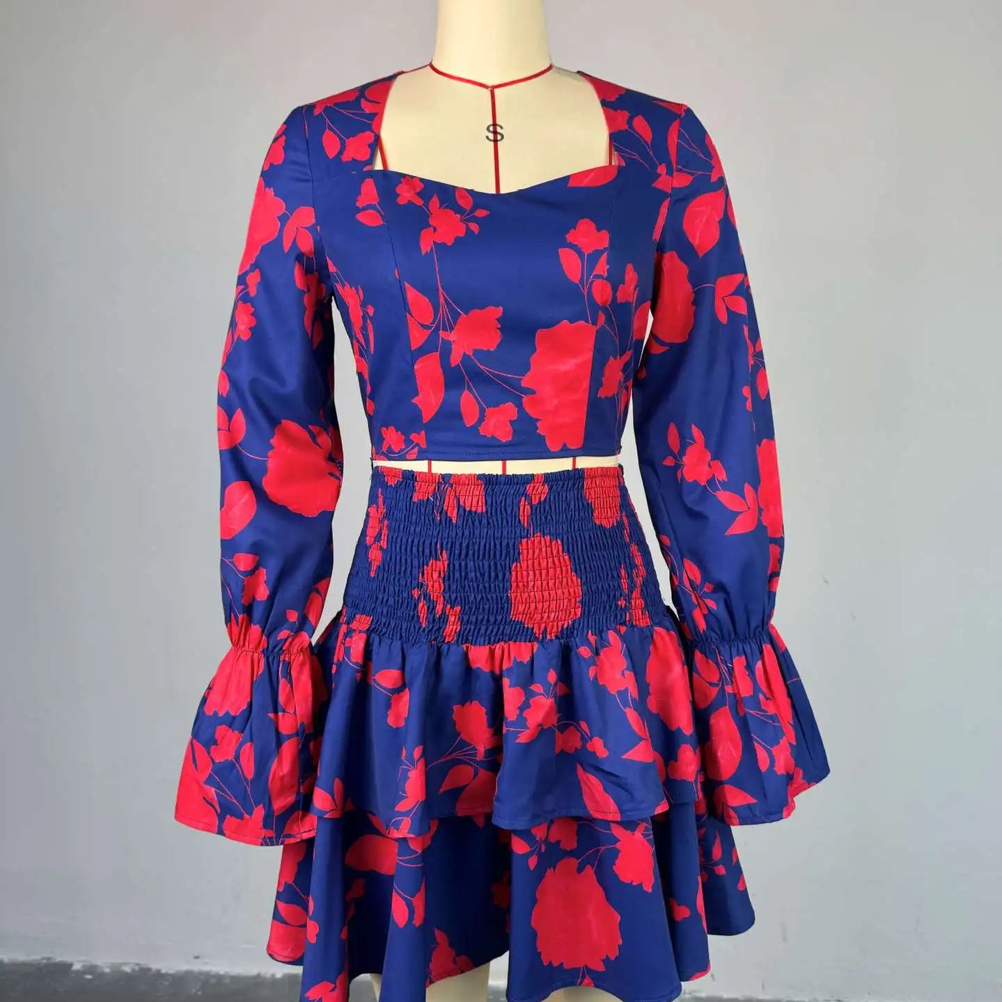 Beach Women Set Street Print Long Sleeve Shirts + Pleated Ruffles Mini Skirts Suits 2025 Party Street Two 2 Piece Sets