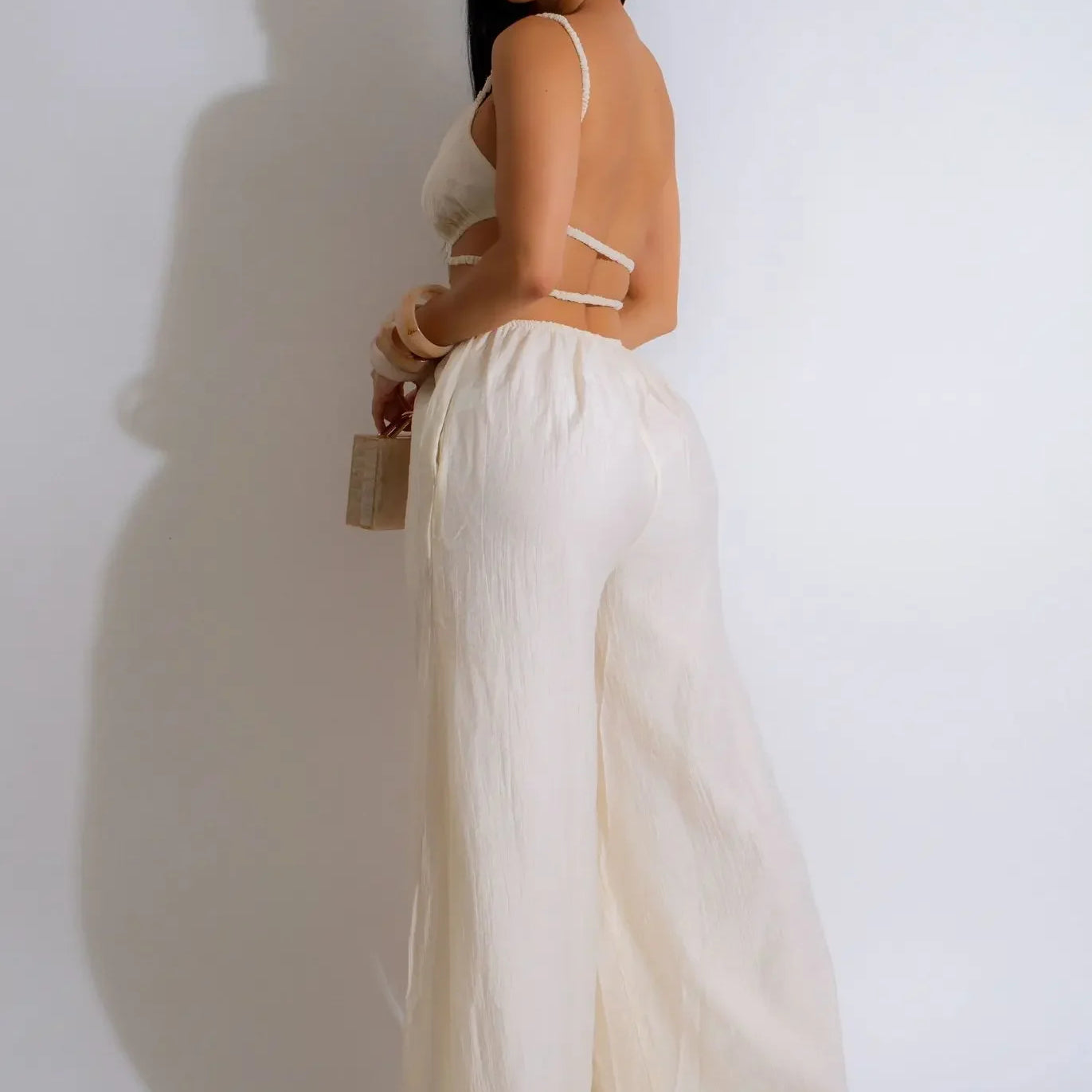 Women Sleeveless Strap V-neck Backless Wide Leg Long Jumpsuits 2025 Summer Beach Night Club Street Sexy Outfit Rompers