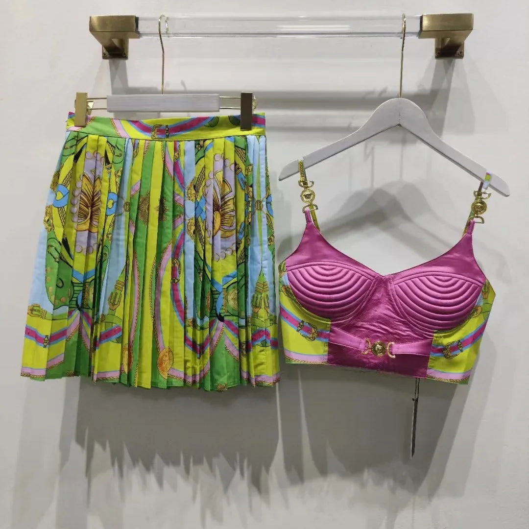 Ladies Fashion Shirt 3D Printing Corset Sexy Suspenders Womens Vest y2k Clothes New Plunge+Bustier 2 Pcs Set 3