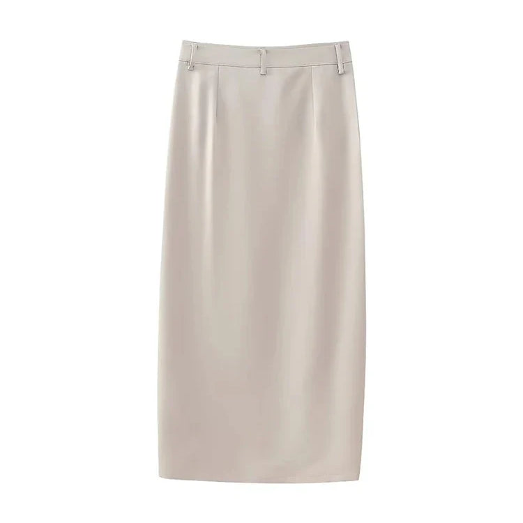 Feamle Casual High Waist Solid Summer Slit Long Skirt Femme Womens Spring Fashion Two Pockets Straight Slim Skirts