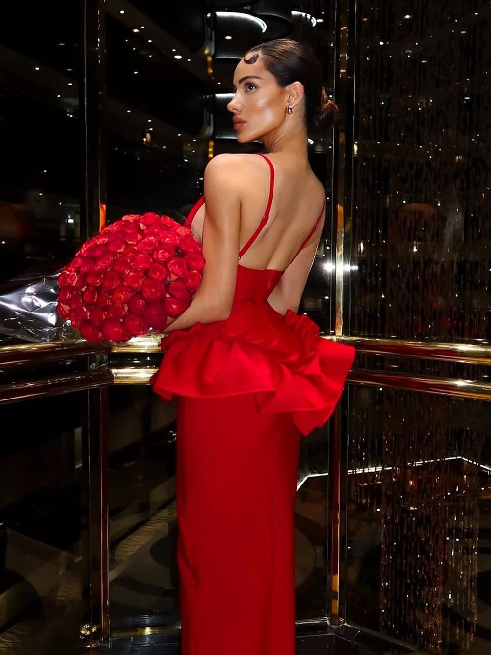 Sexy Women Long Bandage Dress Ruffle Sleeveless Slim Solid Summer Party Fishbone Maxi Dress Clubwear Female Vestido Outfits