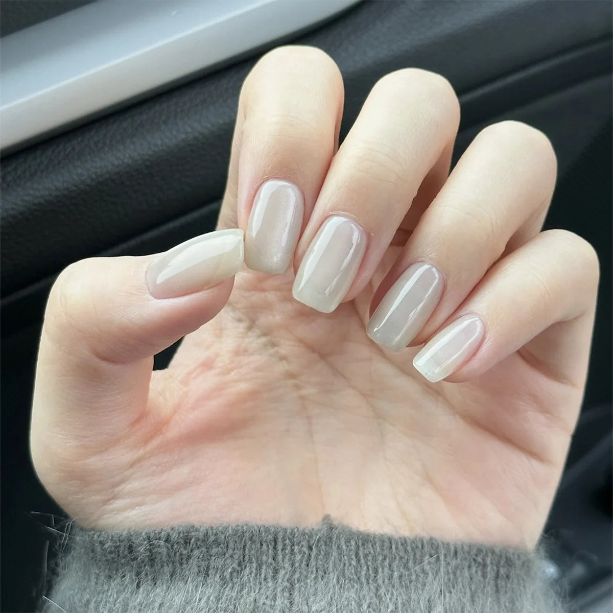 24pcs/set short square fake nails cat eyes glitter pink green purple yellow nude nail tips faux ongles press on false nail art 18