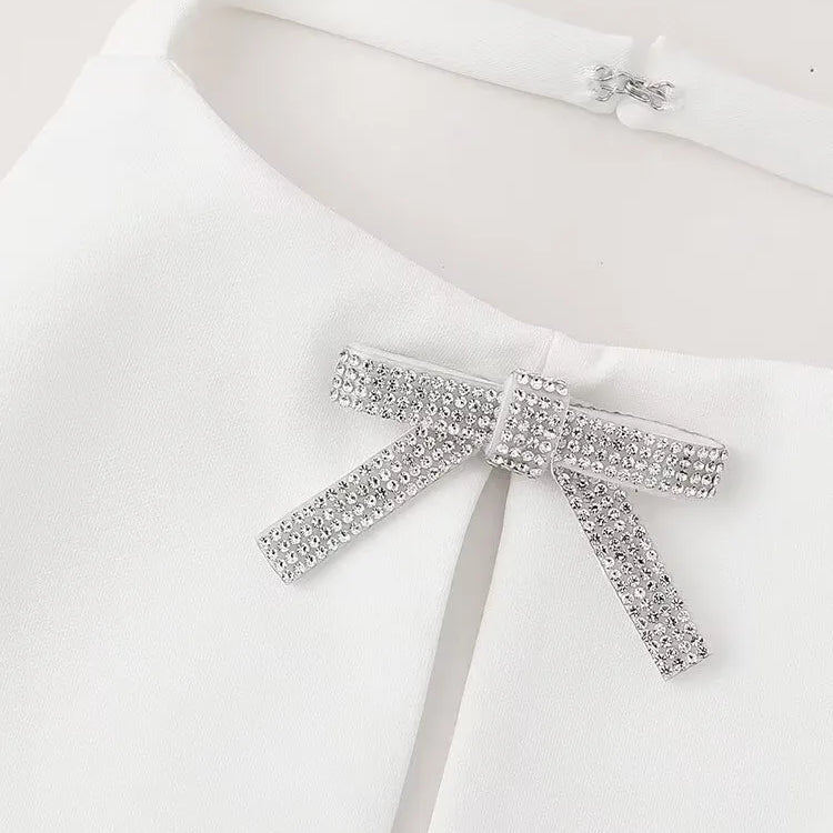 Aonibeier Y2K Black White Women Camis Traf Summer Diamonds Bow Hollow Out Sleeveless Backless Slim Halter Female Crop Top