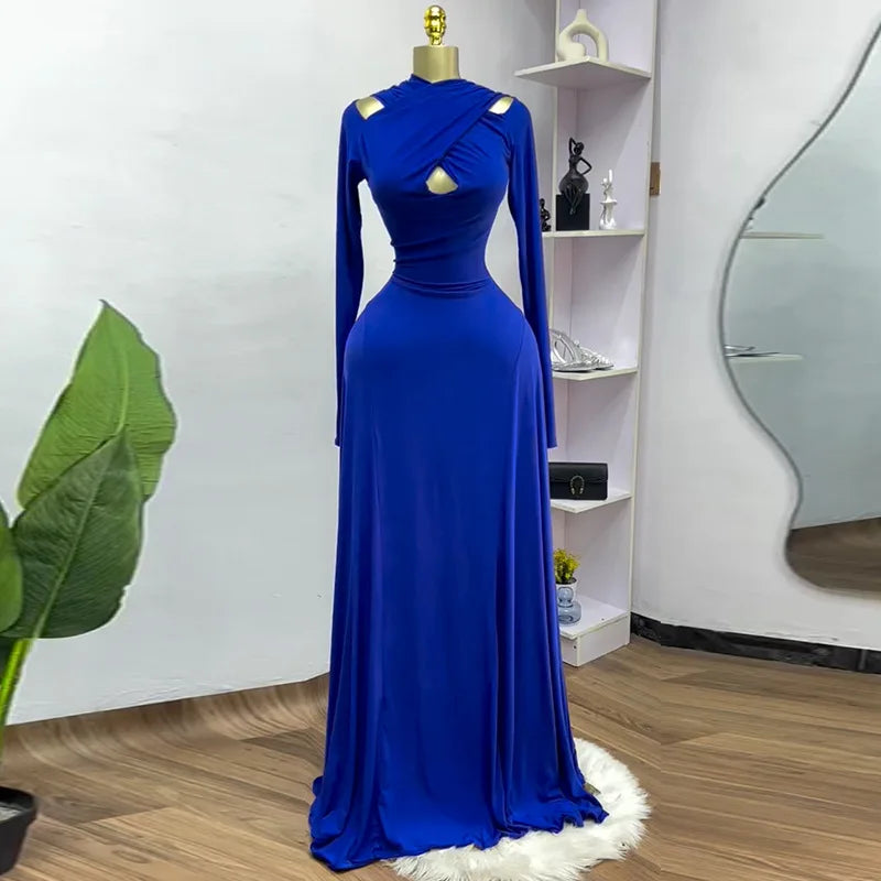 2025 Summer Women O-neck Long Sleeve Mermaid Maxi Dress Birthday Beach Sexy Night Party Club Long Dresses Blue