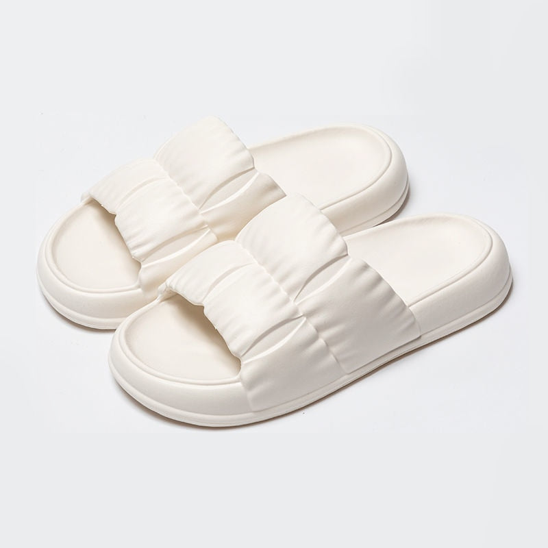 Summer Home Soft Sole Cloud Slippers Women Men Thick Platform Slippers Indoor Flip Flops Anti-Slip Sandals Slides for Bathroom White