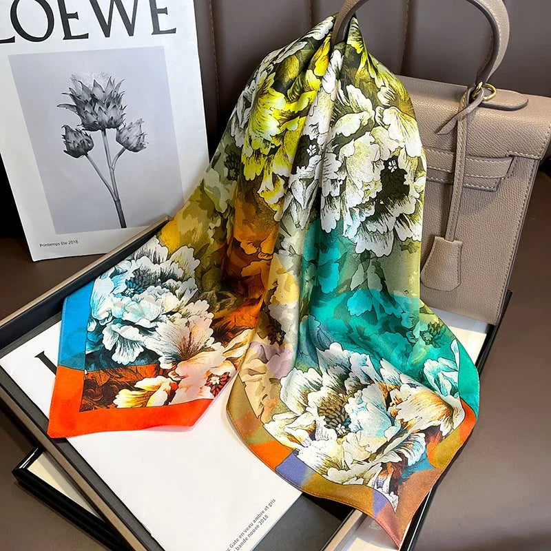 Square 100% Real Silk Scarf Women Bufanda Shawls Wraps for Lady Neckerchief Natural Foulard Femme Bandana Scarves Pashmina 2023 18240 68x68cm