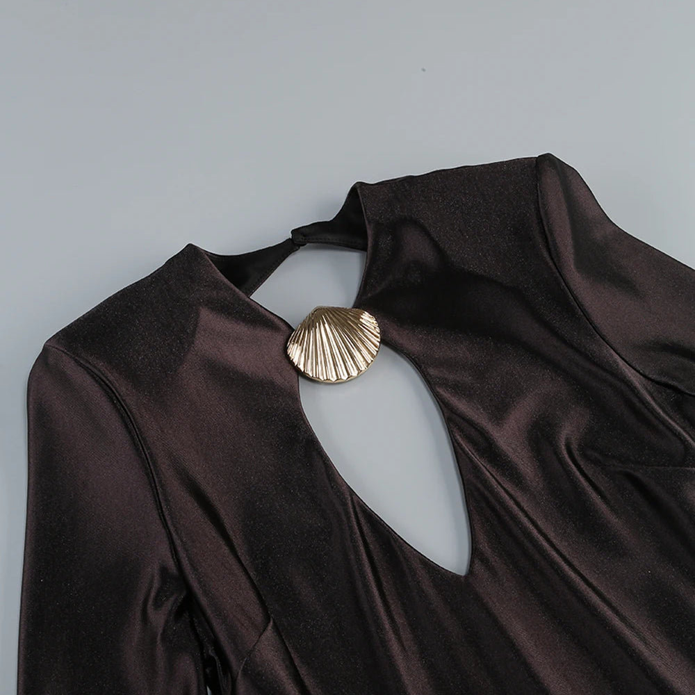 Elegant Solid Women Long Sleeved Floor Length Dress Sexy Party Backless Slim Female Maxi Dresses 2025 Summer New Chic Lady Robe