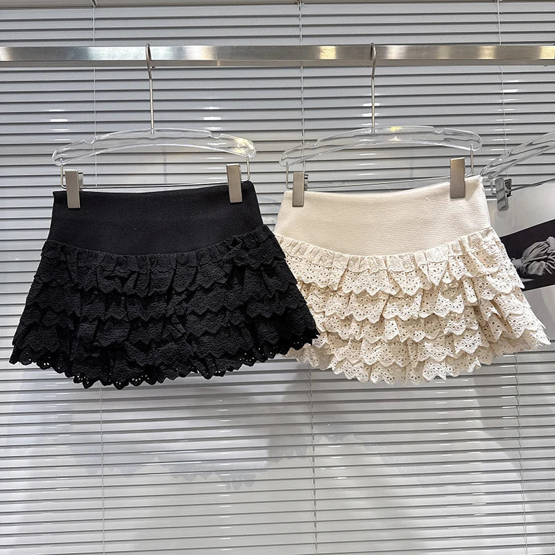 Winter New Sweet Multi-layer Skirt Thickened Wool Short Skirt For Women Solid Color Cake Mini Skirts Female 11A07923