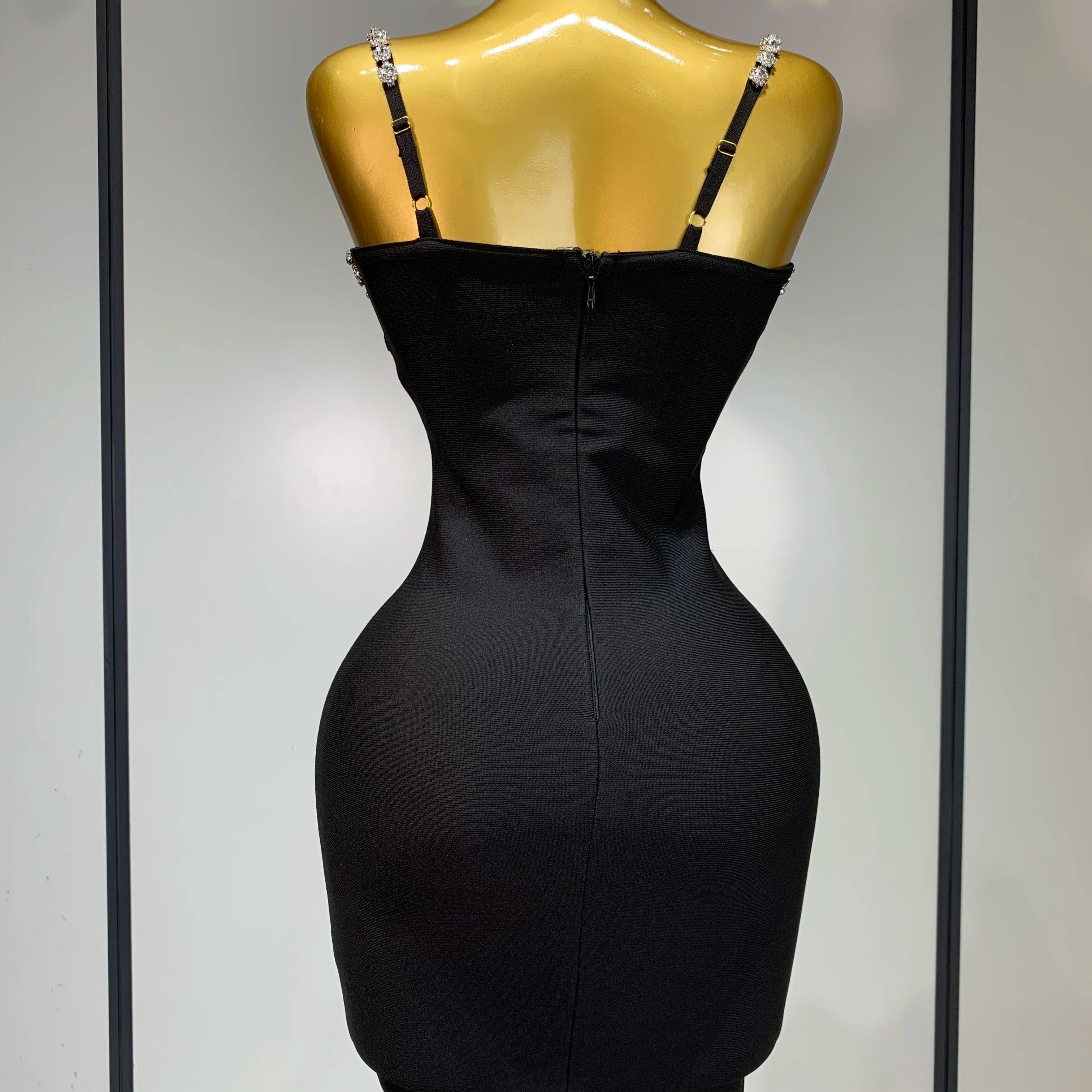 Women Sexy Sling V-neck Black Mini Bodycon Bandage Dress Luxury 2025 Celebrity Evening Club Celebrity Elegant Party Gowns