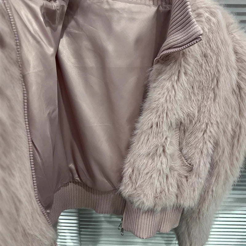 Autumn Winter New Fashion Versatile Stand Collar Faux Fur Short Jacket For Women Sweet High Waist Coat Female 11A07634