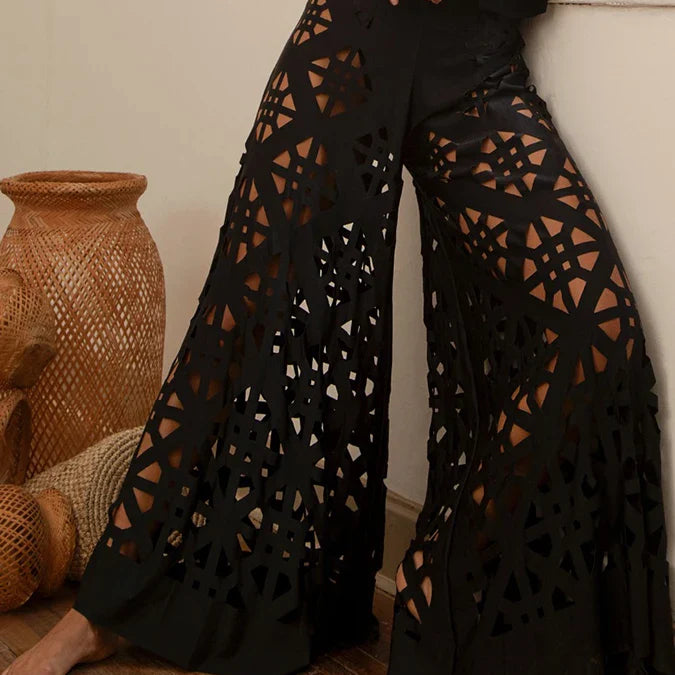 Tie Shoulder Solid Bikini Two Pieces Swimwear Fashion Luxury Party Beach outfits Women's High Waist Hollow Pants Sexy Black pants