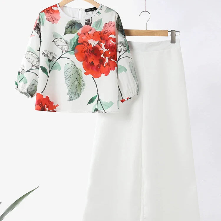 Fashion Trousers Suit Women 3/4 Sleeve Blouse Wide Leg Pant Sets Summer Matching Sets ZANZEA 2PCS Casual Printed Tracksuits