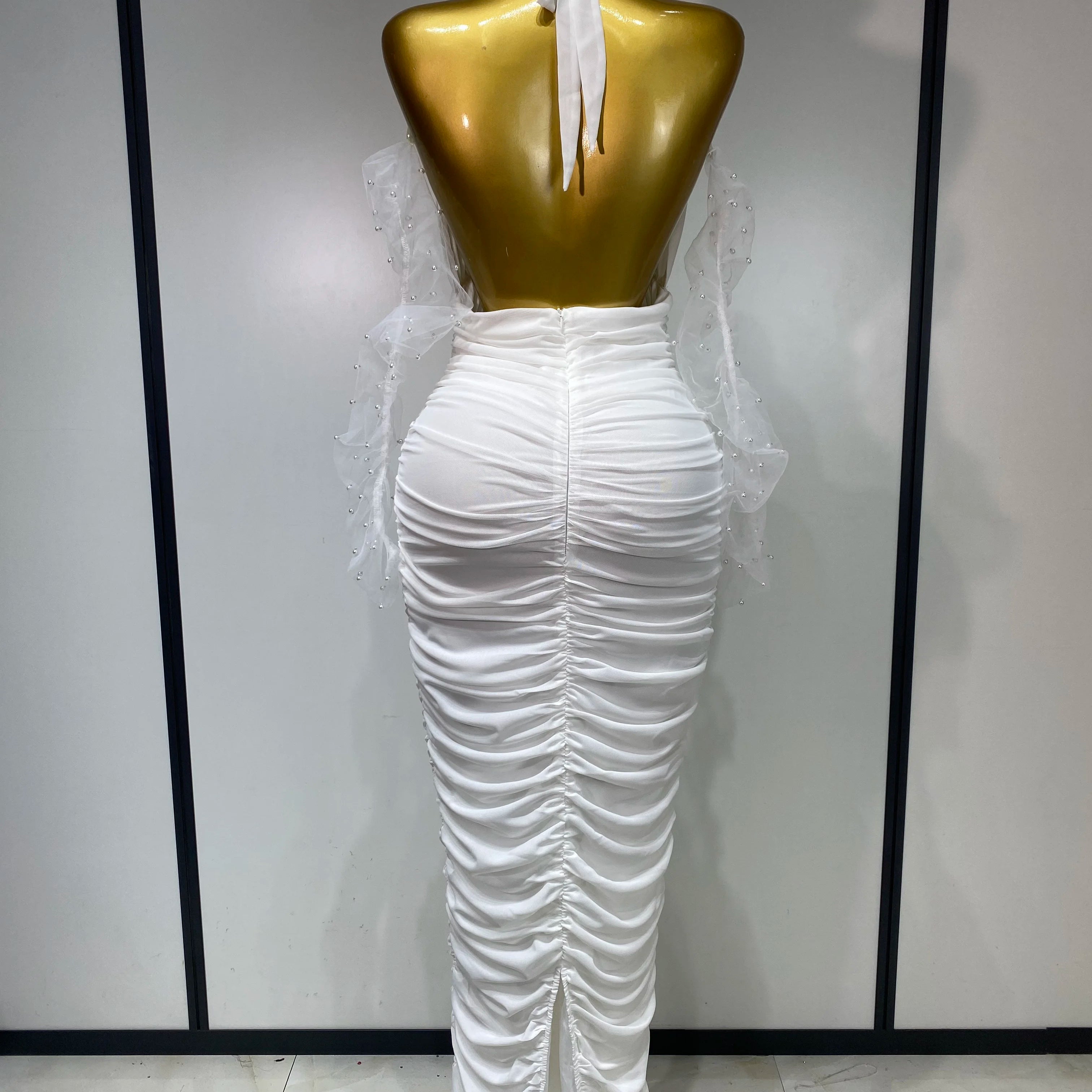 Women Sexy Cut Out Flower Pleated Bodycon Long Dress Celebrity White Elegant Evening Party Cocktail Luxury Birthday Dress