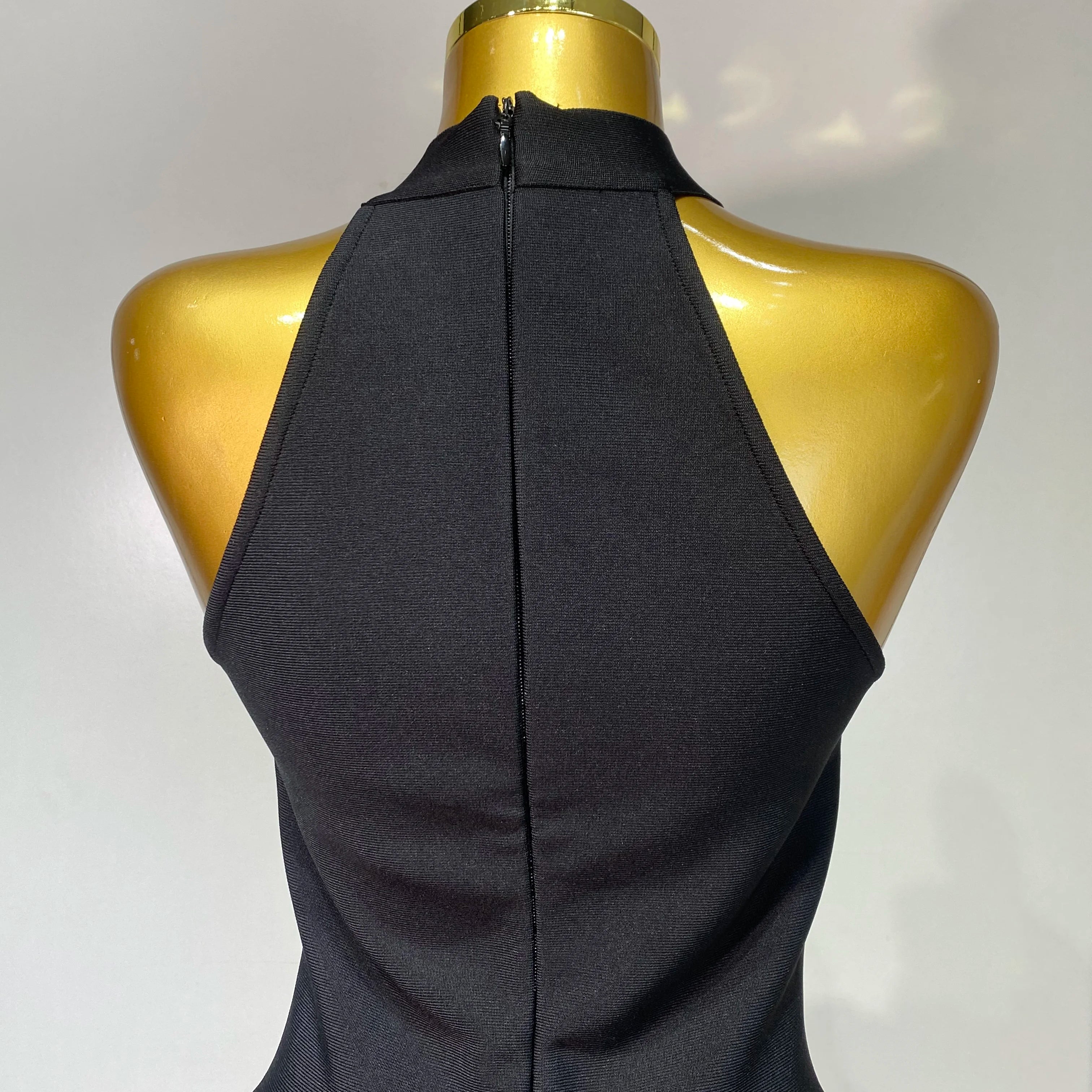 Women Sexy High Neck Shinning Crystal Bodycon Mini Bandage Dress Nightclub Party Luxury Birthday Elegant Celebrity Evening Dress