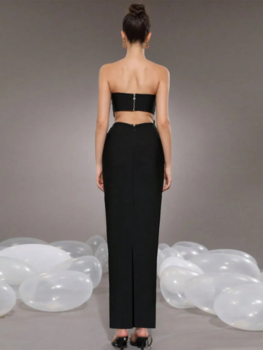 2025 Sexy Women Nail Diamond Flower Design Bandage Long Dress Set Strapless Sleeveless Diamond Set Tank Top+Skirt Two Piece Set