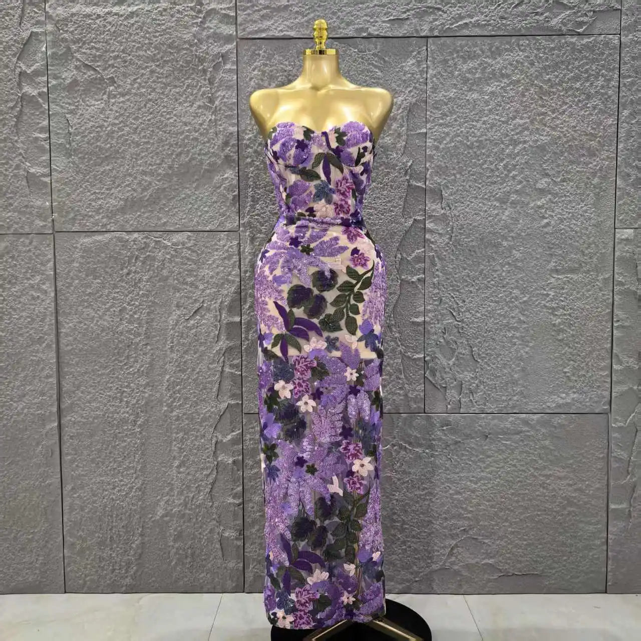 Women Sexy Strapless Embroidery Bodycon Long Dress Celebrate Evening Party Vacation Girls' Birthday Outfit Lavender