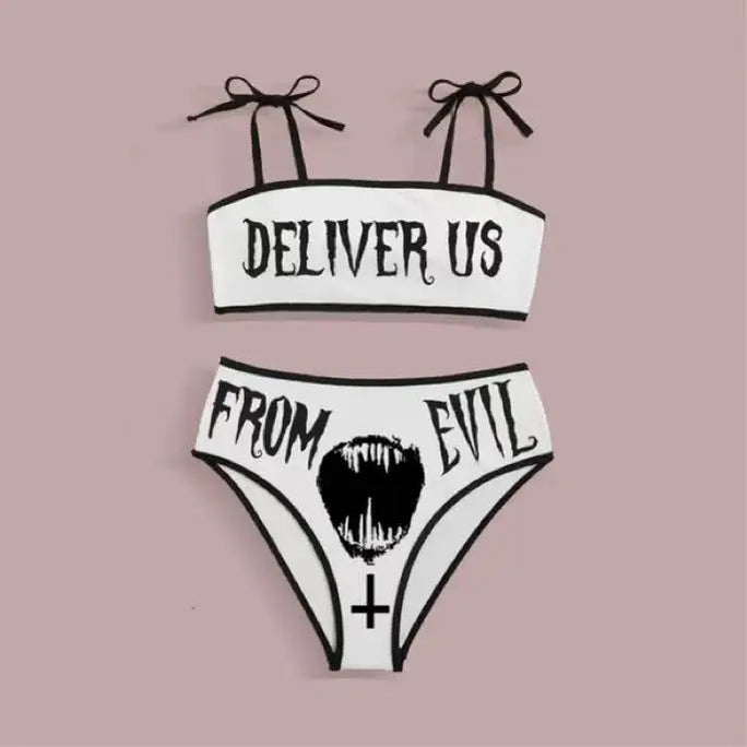 Sexy Goth Bikini 2023 Women Letters Skull Print Swimsuit Split Bathing Suit High Waist Gothic Bikinis Sets Beach Outfits 16