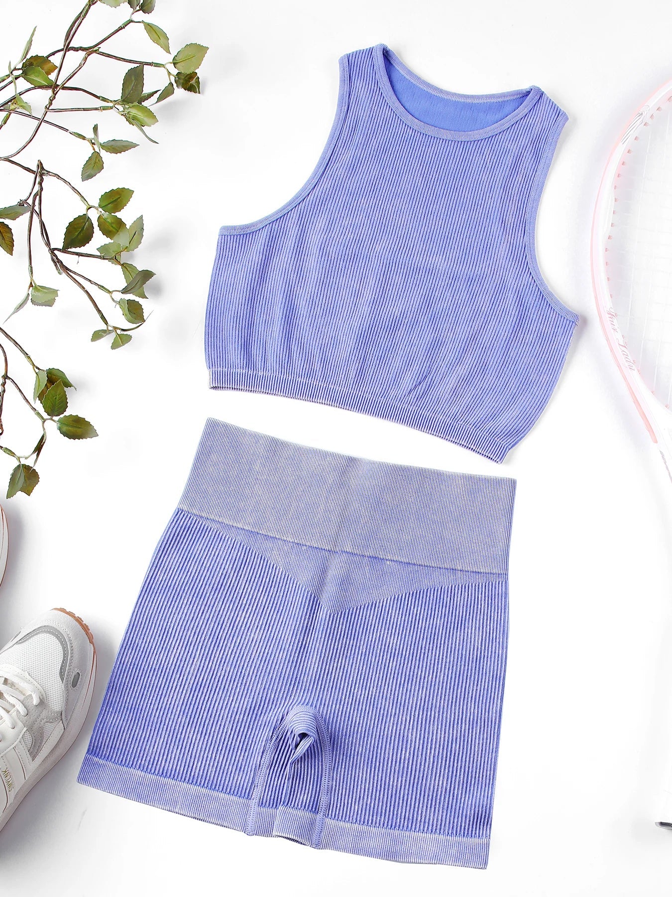 SALSPOR Wash Fitness Summer Sport Outfit for Woman High Waist Stretch Yoga Gym Set Women Activewear Running Outdoors Shorts Sets Purple