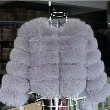 Women's Fashion Faux Fur Coat Super Hot Autumn Winter Women Short Faux Fox Fur Fluffy Jacket High Quality 5xl Ladies Furry Coats Light gray