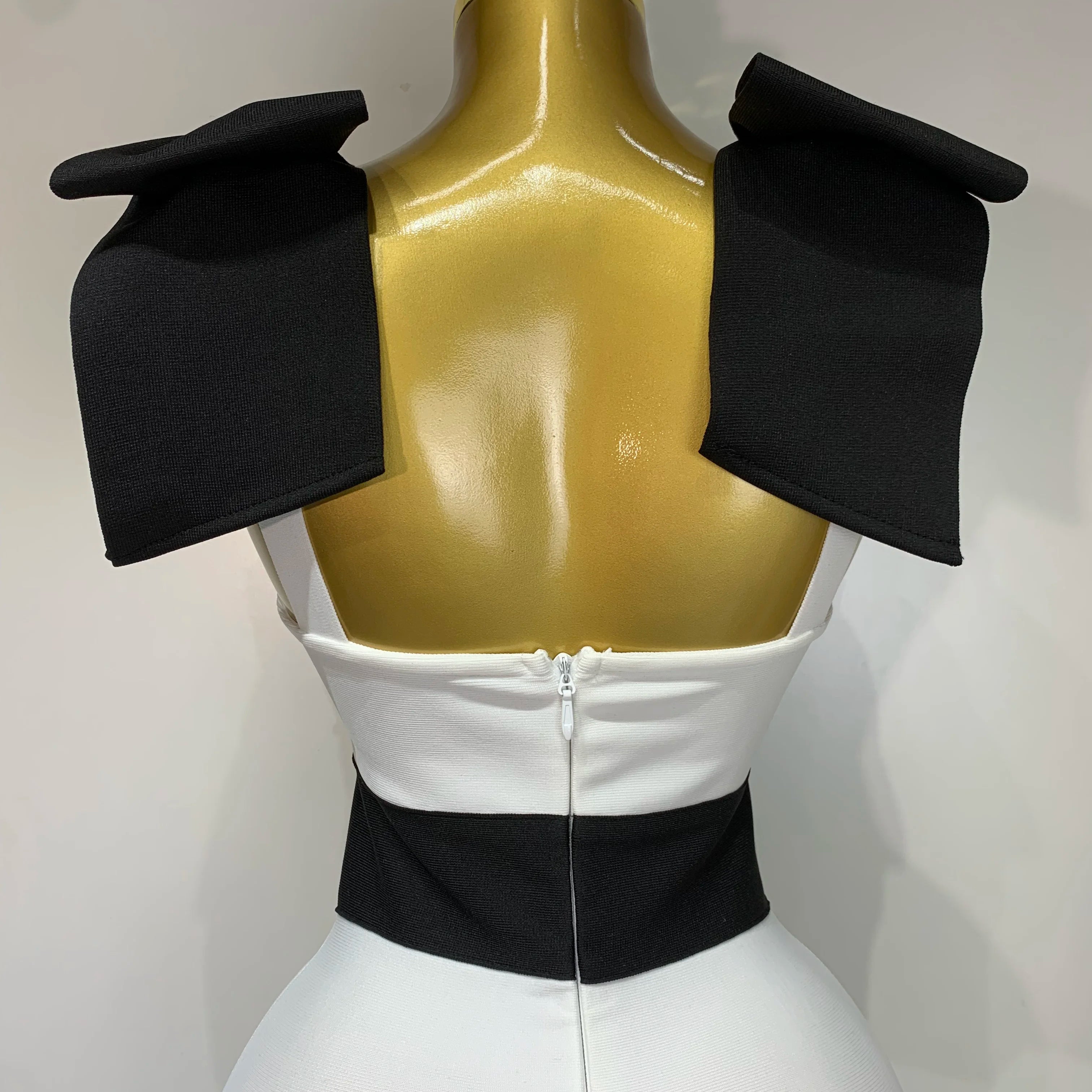 Women Sexy Bow Tie Black White Patchwork Bodycon Bandage Dress 2025 Celebrity Elegant Evening Club Party Birthday Dresses