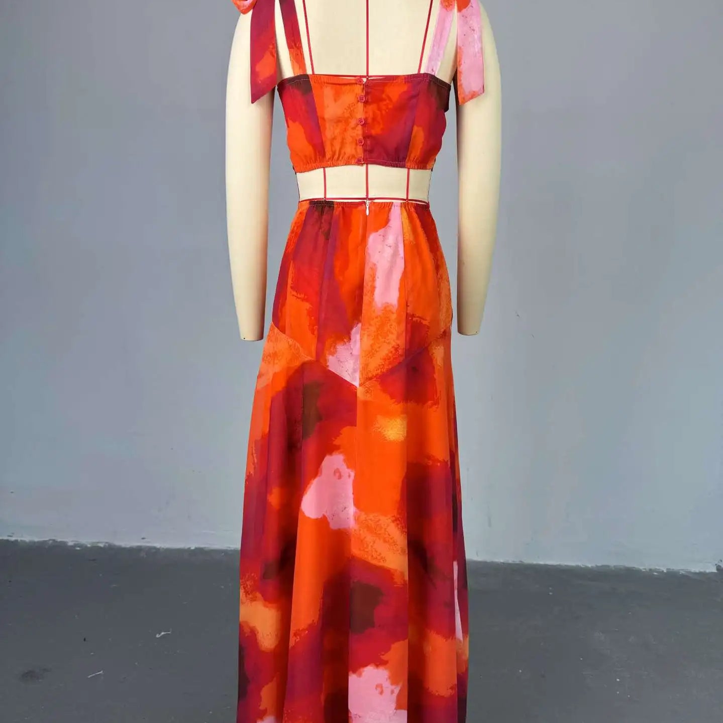 Fashion Printed Women Long Dresses Beach Holiday Street Bowknot Crop High Waist Big Swing Fake 2 Piece Party Dress 2025