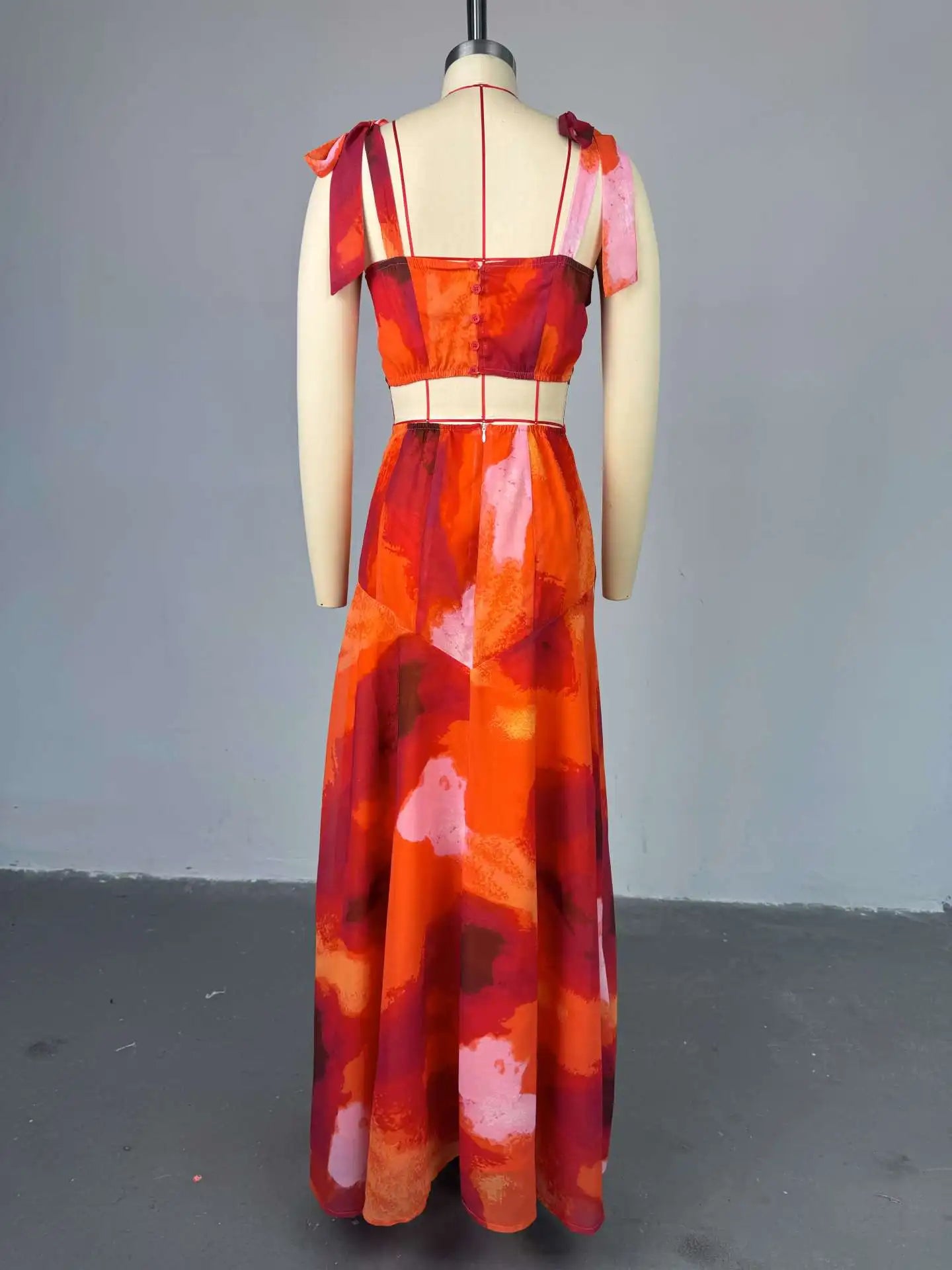 Fashion Printed Women Long Dresses Beach Holiday Street Bowknot Crop High Waist Big Swing Fake 2 Piece Party Dress 2025