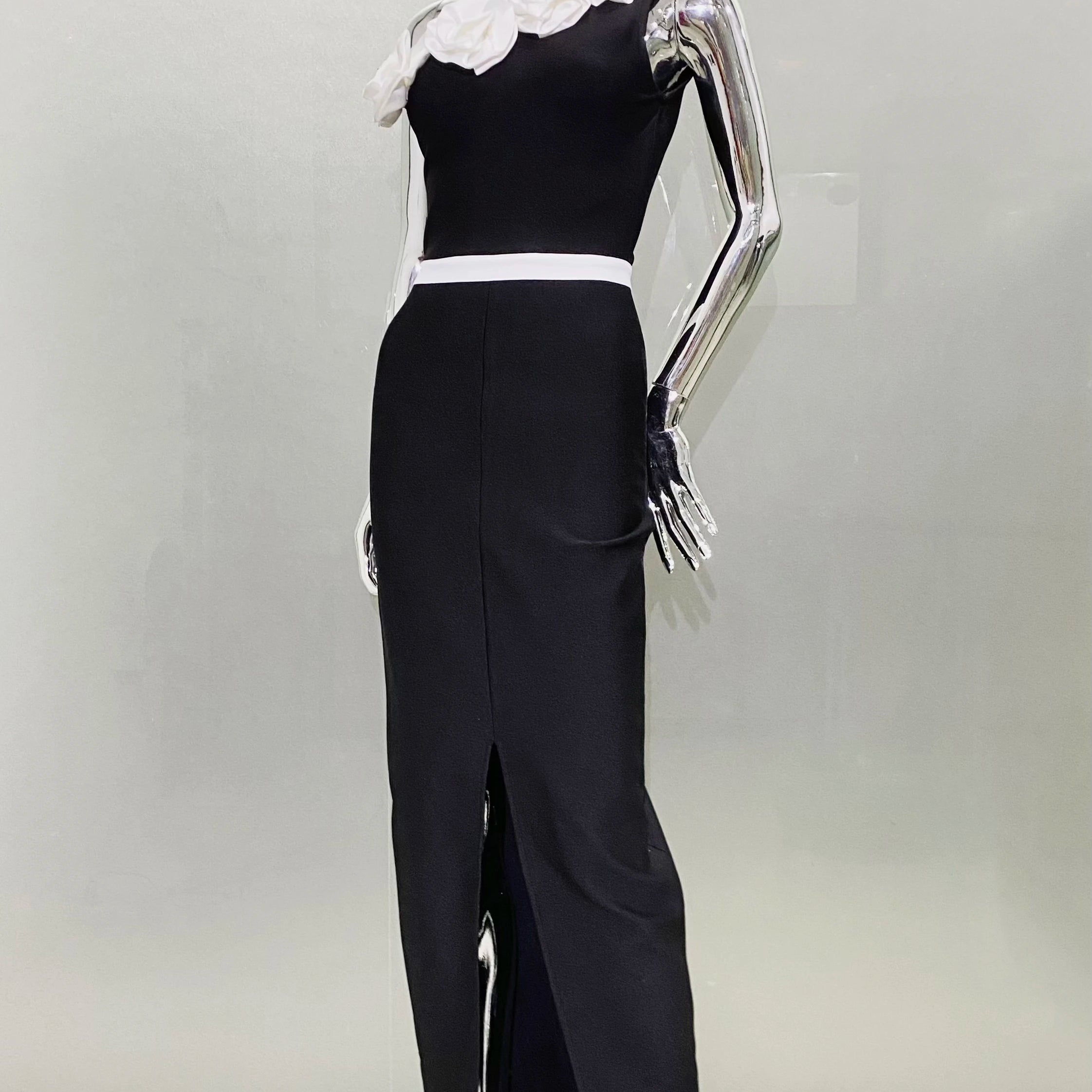 Women Sexy One Shoulder White Florals Bodycon Bandage Long Dress Fashion Celebrate Evening Party Birthday Dress