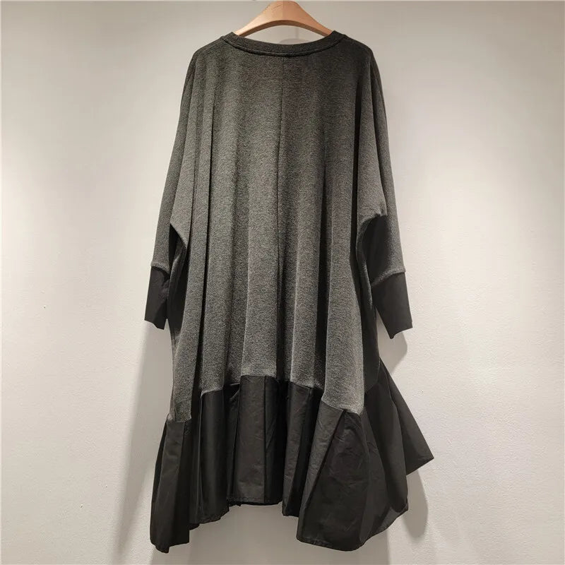 Autumn New Fashion Patchwork Contrast Color Dresses For Women Loose Elegant Mid-Length Dress Female Trendy 11A07718