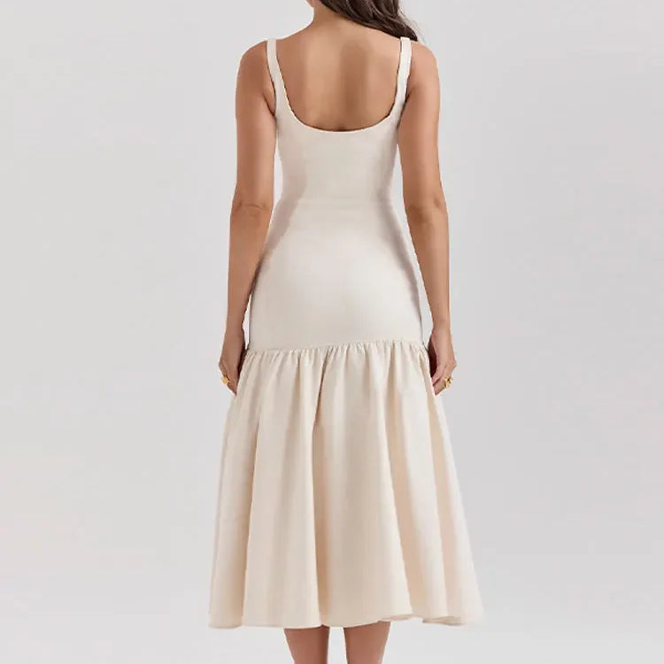 Summer Elegant Women's Solid Strap Dresses Sexy Sleeveless Backless Sling A Line Dress Chic Ladies Party Club Vacation Robe