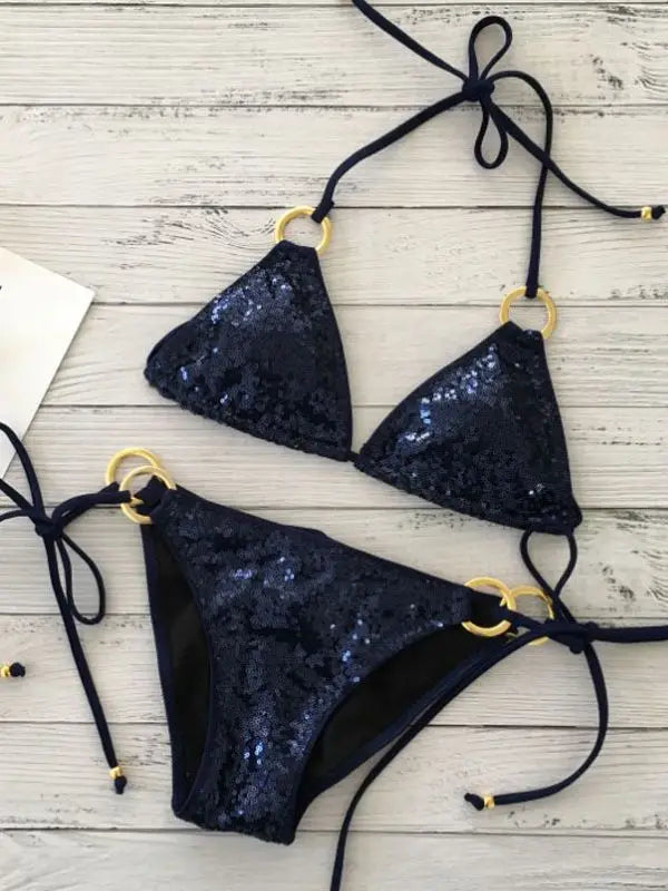 2022 New Sexy Bikinis Sequins Golden Color Women Bandage Bikini Set Push-up Padded Bra Swimsuit Suit Swimwear 2570 2570 NO 6