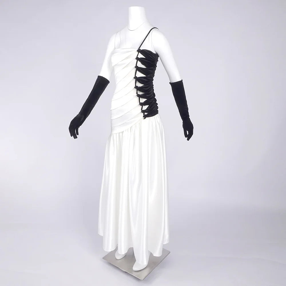 Hit Color Sheer Spliced Ruffles Elegant Dresses for Women Strapless Sleeveless Patchwork Folds Dress Female Fashion